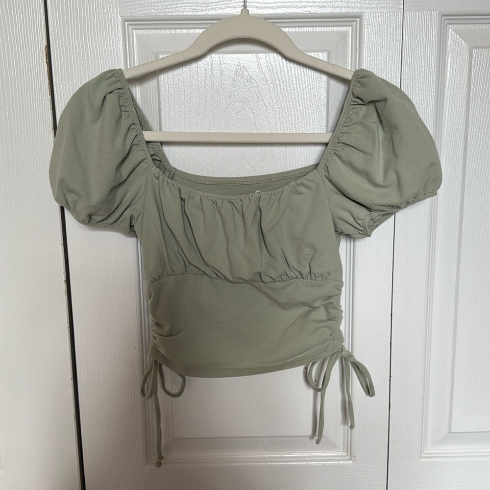 Hollister Top with a puff sleeve color:sage green, size: small